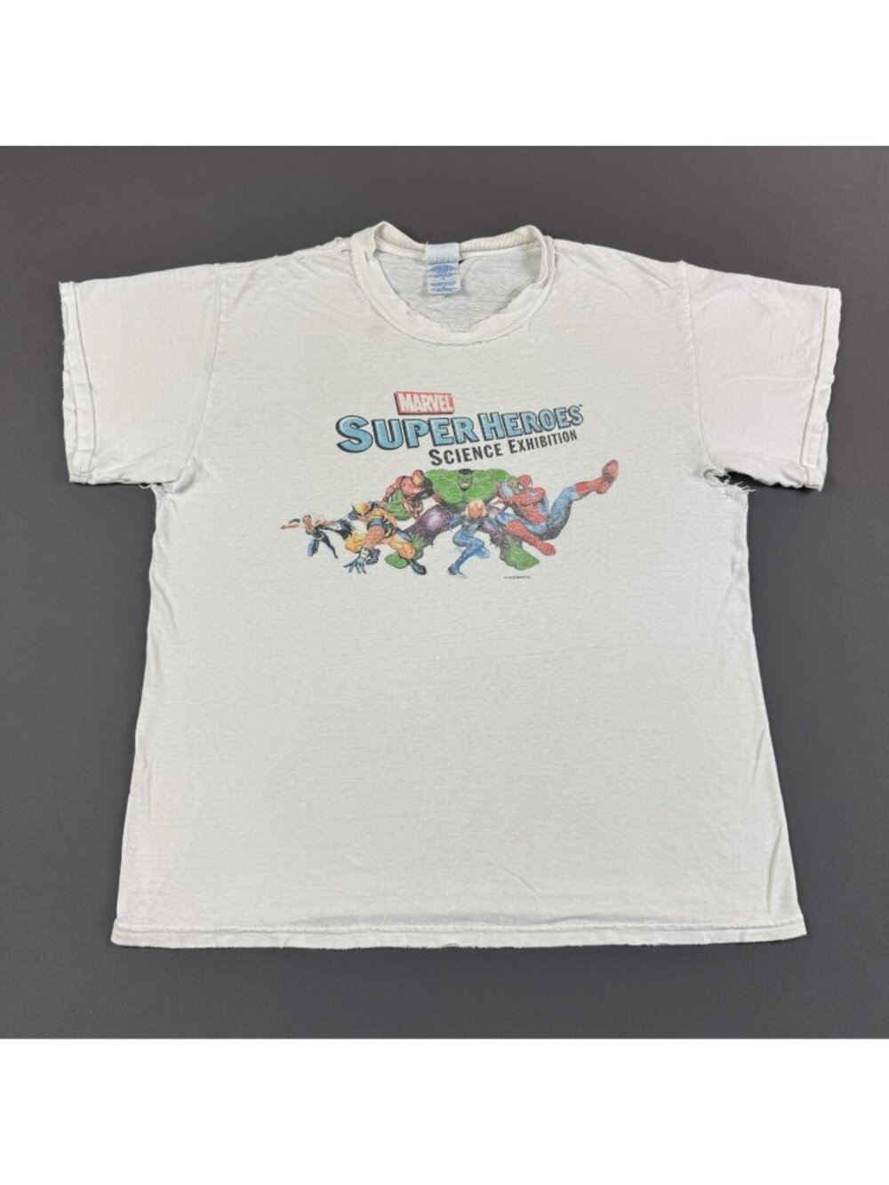 Rare Vintage Y2K Marvel Comics Super Heroes Science Exhibition Cartoon Promo Tee